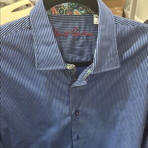 Robert Graham Navy and White Striped Shirt